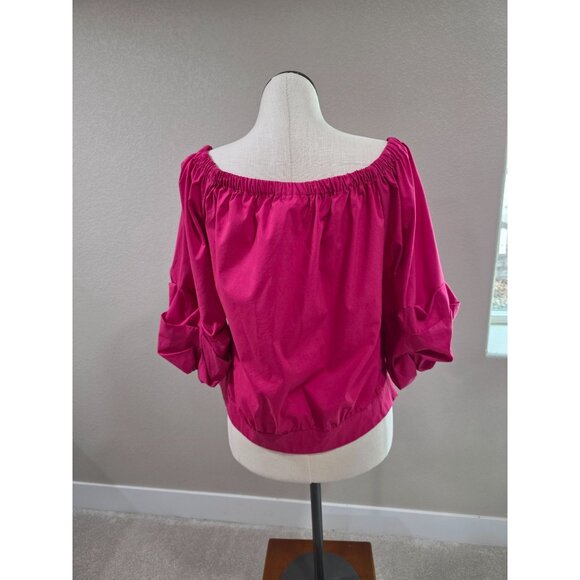 Women's Off-Shoulder Fuchsia Top With Ruched Sleeves & Side Tie New York and Com - Picture 5 of 6